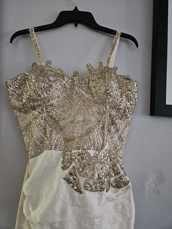 Elegant Ivory and Gold  Prom Dress Custom Made New - Picture 2 of 7